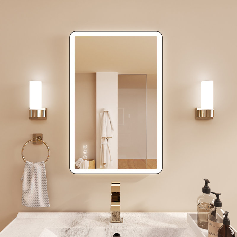 Miroir mural Natalin, 24 po x 16 po, Noir mat, Rectangulaire