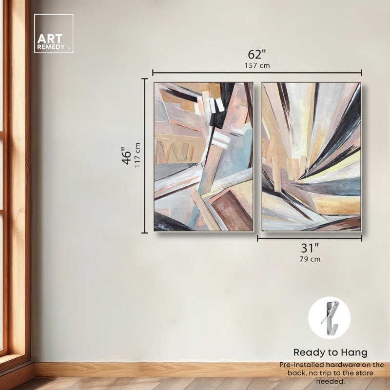 Balancing Lines Duo Canvas Print Gold Boho Wall Decor Set by Art Remedy, Black Frame, 10 x 15, 46" H x 31" W, Cadre argenté