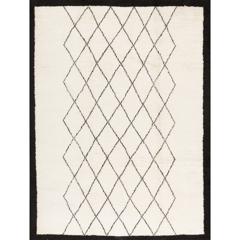Wool Geometric Area Rug in Black/Ivory, Rectangle 10' x 14'