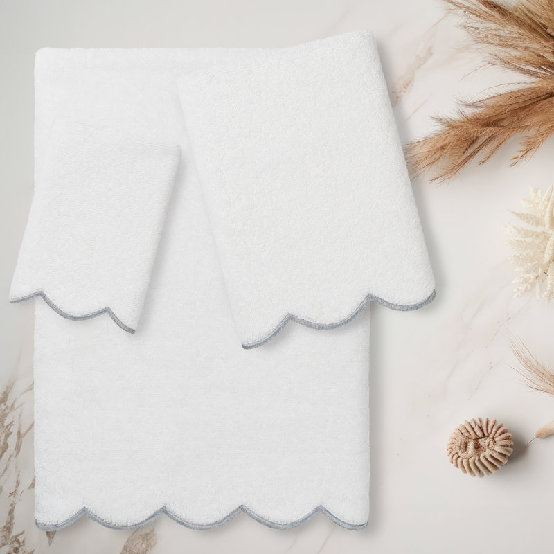  Ensemble de serviettes 100% coton ADORNIA, Ensemble 3 serviettes de bain, Blanc / Gris