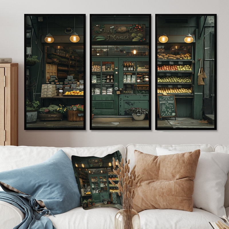 Ensemble de décoration murale Green Orange Market Farm Shop II - Stores, H 28 po x l 36 po, Cadre noir