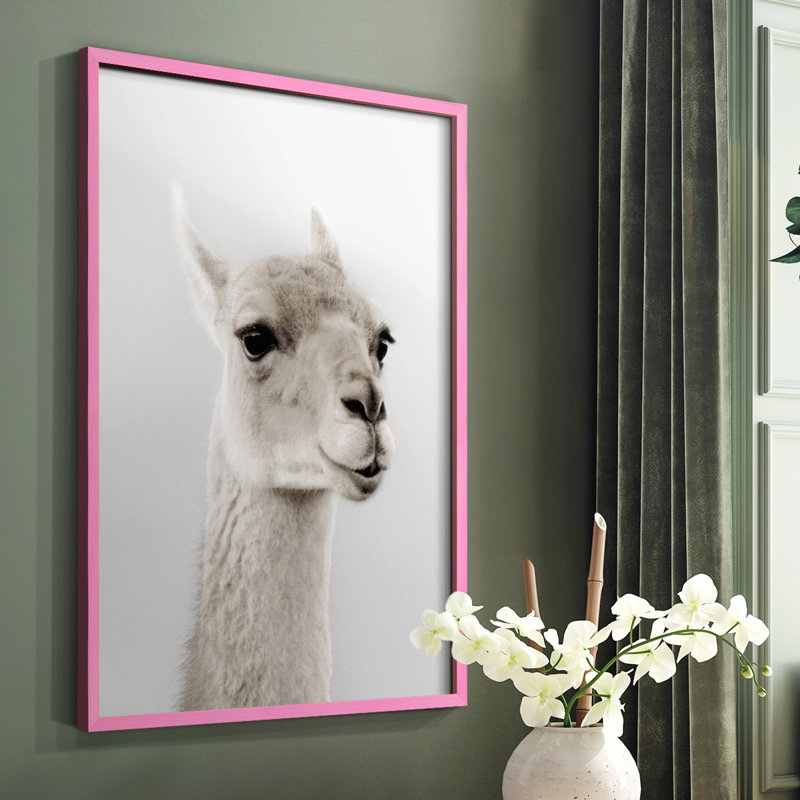 Soft Llama Framed Print - Solid Wood, Pink, 10" H x 8" W