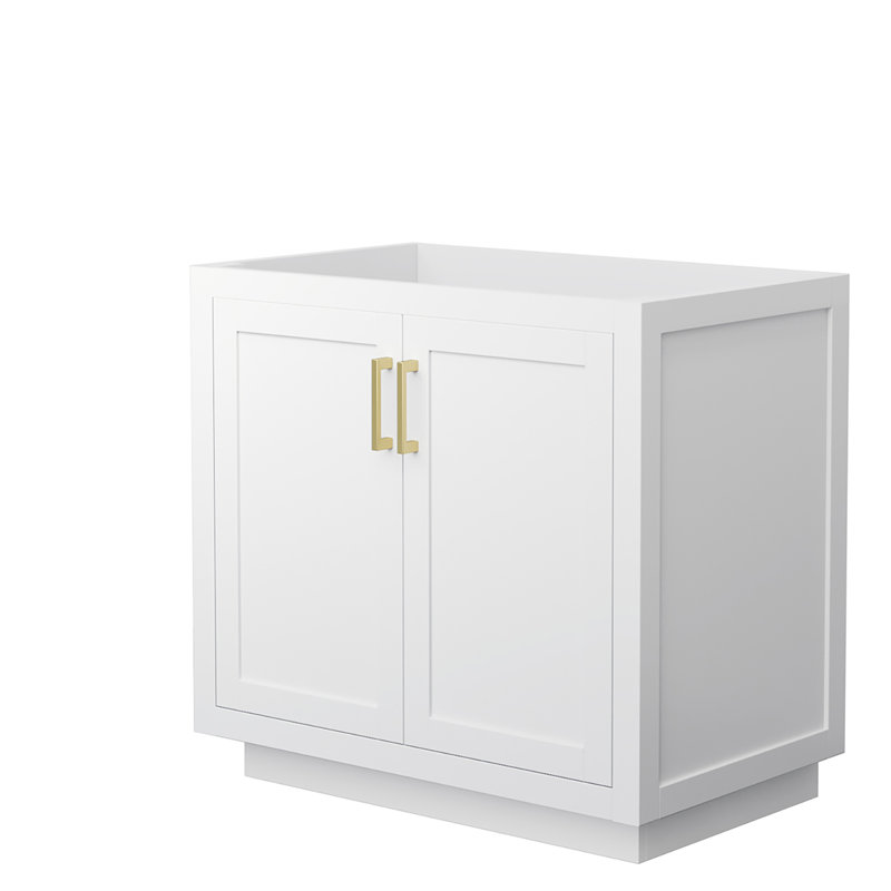 Base de meuble-lavabo simple autoportante 35,25 po Miranda, Blanc/or brossé
