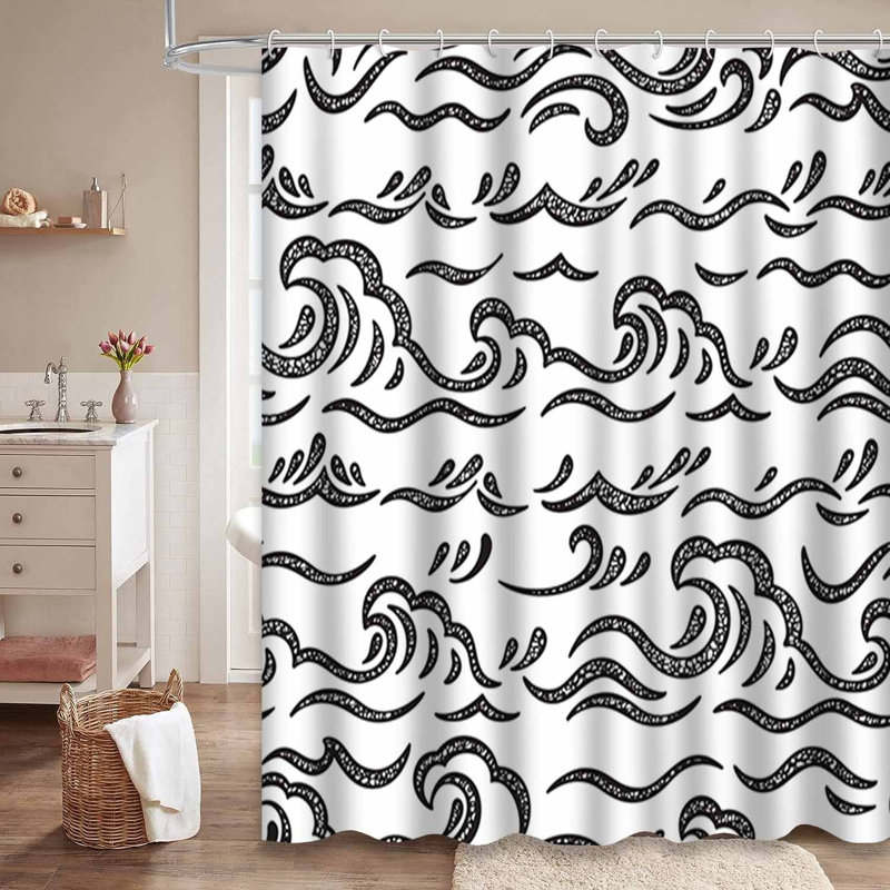 Rideau de douche imperméable noir et blanc avec 12 crochets, L 72 po x l 84 po