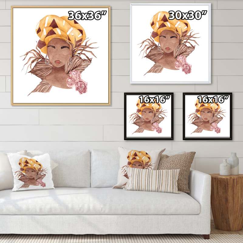 «Afro-américaine», fleurs séchées, feuilles III - impression d'art sur toile Glam 2, H 16 po x l 16 po x P 1 po, Érable