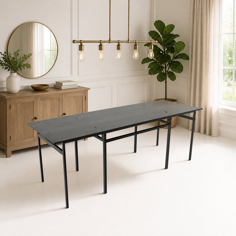 Expandable Dining Table, Industrial Drop Leaf Table with Metal Frame, Folding Extendable Kitchen Table for Small Space, Apartment, Dining Room