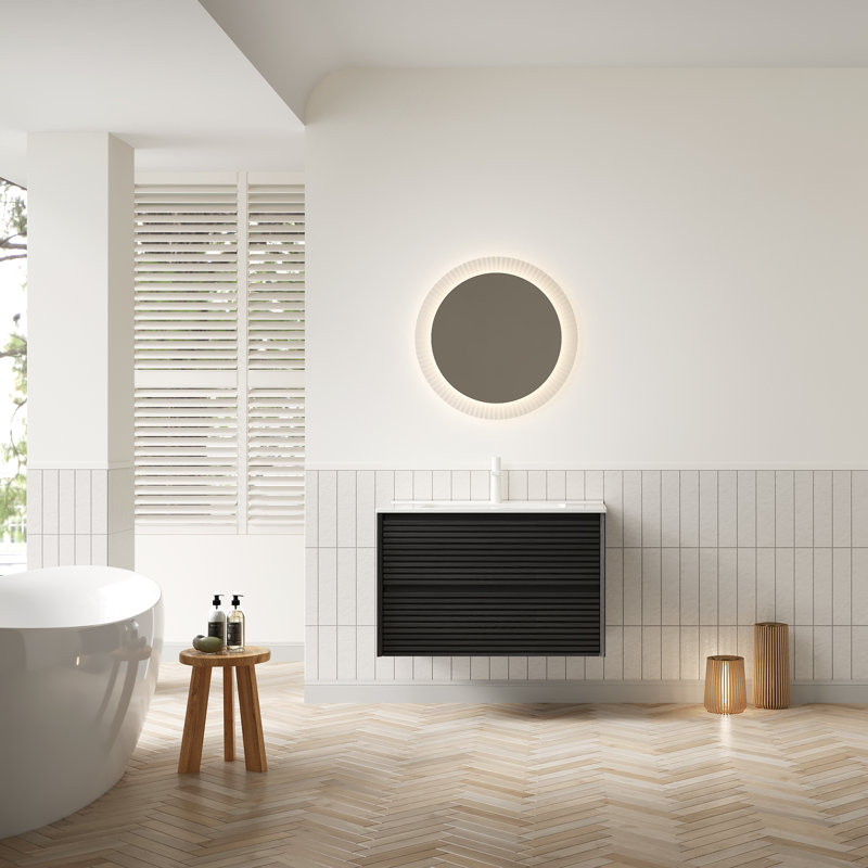Meuble-lavabo de salle de bain avec lavabo mural en contreplaqué flottant mural à 2 tiroirs Bron 36 po Bron