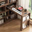 Solid Wood L-Shaped Retro-Style Extendable Bookcase-Desk Combo-1290292028-1290292029