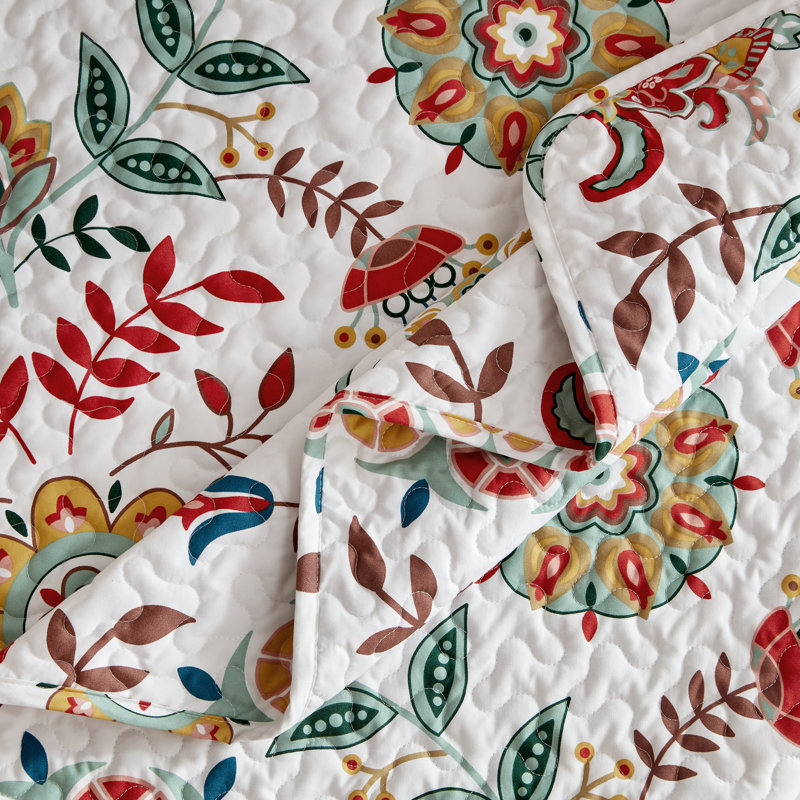 Ensemble de courtepointe à motif floral Hedvika, Courtepointe pour lit simple + 1 taie décorative , Floral