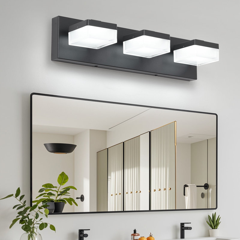 Luminaire de salle de bain à DEL à intensité variable moderne, 6000 K, Noir mat, Trois lumières