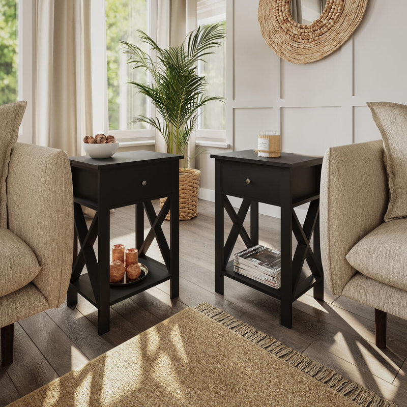 Steigerwald Solid Wood Side Table Set, Black