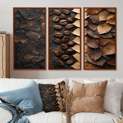 Espresso feuilles veines de la nature I - ensemble de 3 feuilles d'art mural