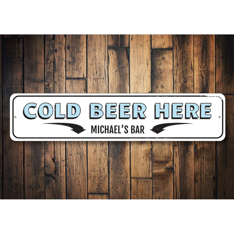 Panneau rétro en aluminium «Cold Beer Here», H 4 po x l 18 po x P 0,04 po