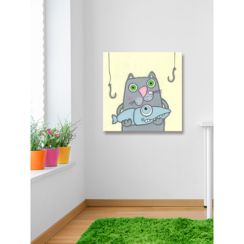 «Cat with Fish», reproduction sur toile tendue, H 18 po x l 18 po x P 1,5 po