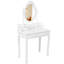 Bureau de meuble-lavabo avec miroir pivotant à 360 °, rangement à 4 tiroirs, finition blanche, tabouret confortable, tiroirs d'organisation soignés, utilisation polyvalente dans la chambre à coucher
