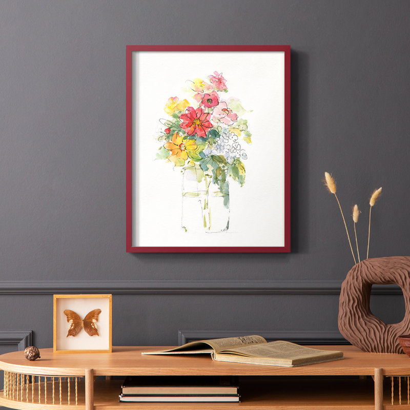 Summer Picks In Jar II Framed Print - Solid Wood, 10" H x 8" W, Red