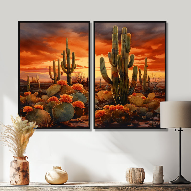 «Copper Cactus In Nevada», art mural traditionnel sur toile, H 36 po x l 48 po, Noir