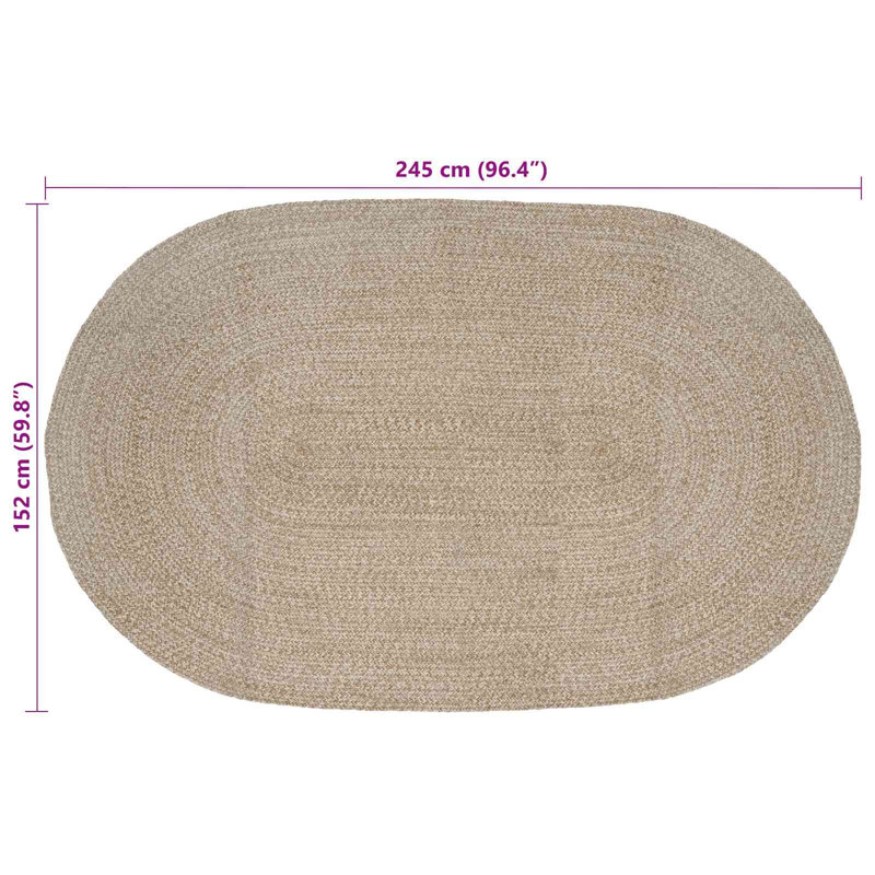 Hand Braided Area Rug, White/Natural, Oval 152cm x 245cm