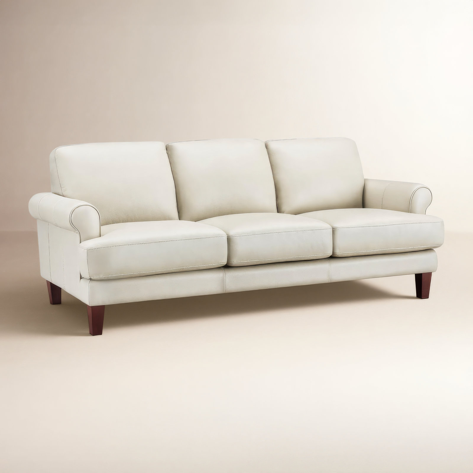 Maybell 80" Genuine Leather Sofa, Maybell Cream Genuine Leather