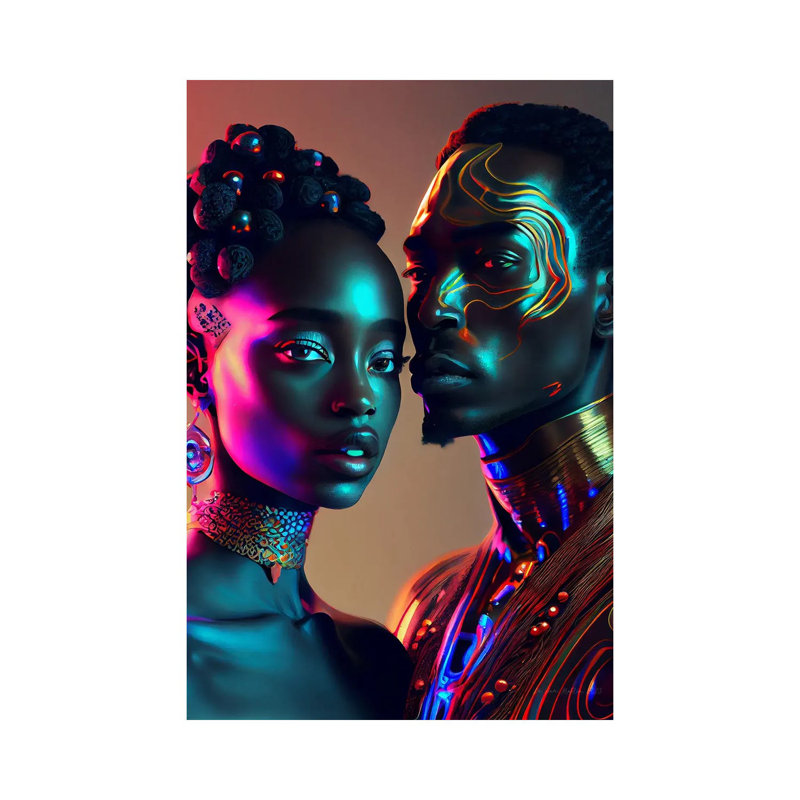Afrofuturist African Royalty Queen And King II, Canvas, 12" H x 8" W x 0.75" D