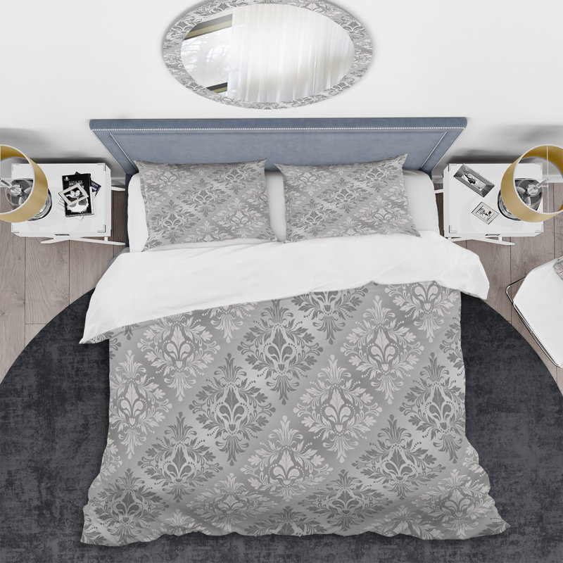 Grey Microfiber 3 Piece Duvet Cover Set, King Duvet Cover + 2 King Shams