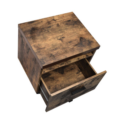 Classeur industriel en chêne vieilli de 1 pièce avec tablette ouverte, tiroir et roulettes pour le rangement dans l'organisation du bureau à domicile