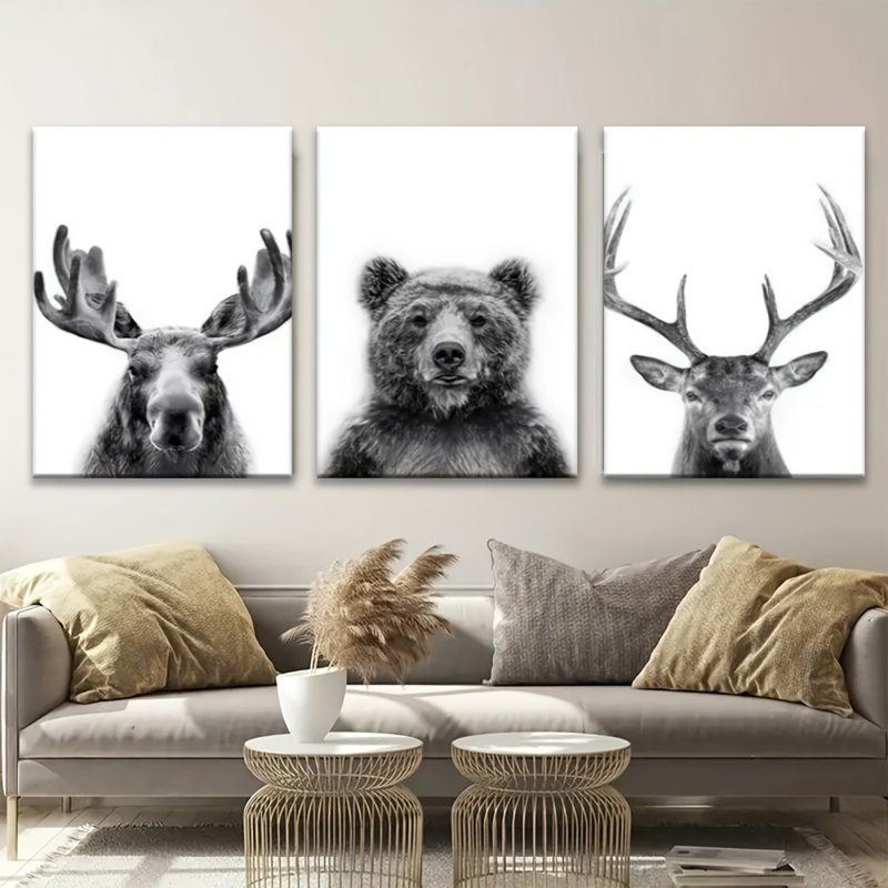 «Rustic Wildlife Portrait», reproduction sur toile 3 pièces - Bold Living Space, 12 x 8 pouces 3 pièces
