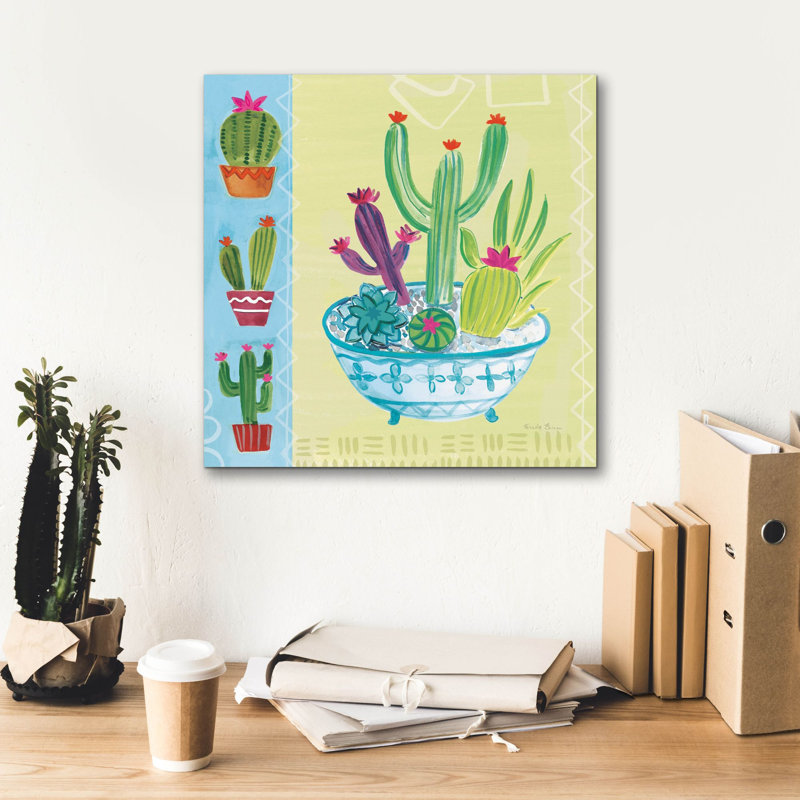 Toile épique Graffiti «Cacti Garden 3 No Birds and Butterflies» par Farida Zaman, art mural 18 po x 18 po, H 18 po x l 18 po