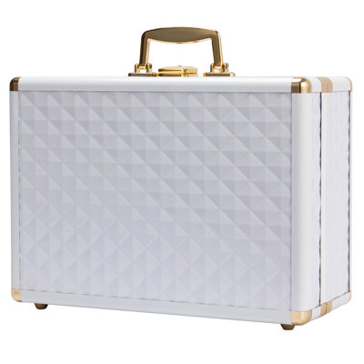 13.8" Wide Rechargeable Travel Makeup Case With Led Mirror Portable Cosmetic Bag Cosmetics Storage Box