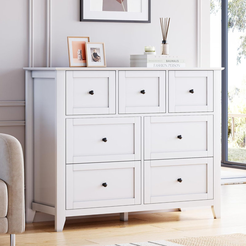 Modern 7-Drawer Dresser for Bedroom, Wooden Chest of Drawers with Storage for 48" TV, Closet Organizer and Living Room Cabinet