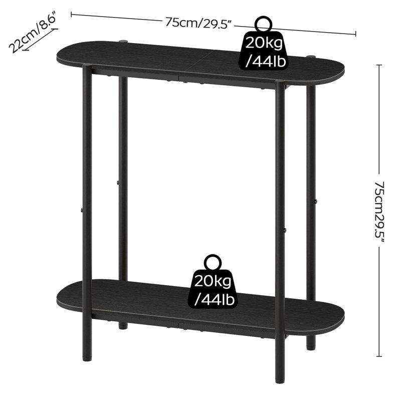 2-Tier Small Entryway Table, 29.5" Thin Sofa Table With Storage, Behind Couch Table, Display Table,Rustic Brown And Black
