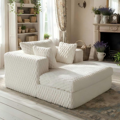 Modern Chaise Lounge Chair, Diamond Tufted Corduroy Sofa Bed for Living Room, Includes Pillows
