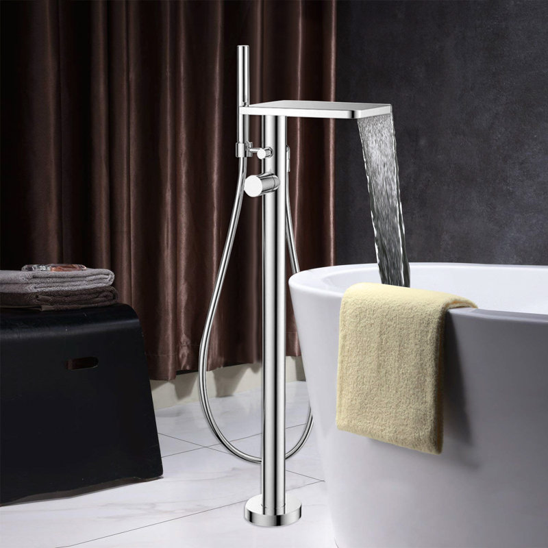 Robinet de baignoire sur pied à poignée simple avec douchette sur pied