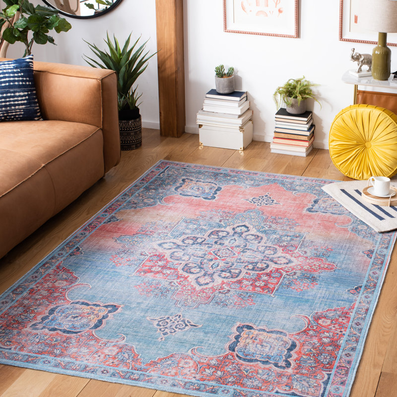 Demetrius Oriental Red/Blue Area Rug, Rectangle 4' x 6'