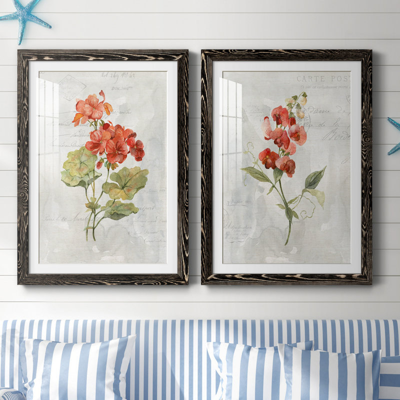 Lin géranium - ensemble de 2 reproductions d'art, H 31,5 po x l 47 po x P 1,5 po, H 31,5 po x l 47 po x P 1,5 po, Blanc