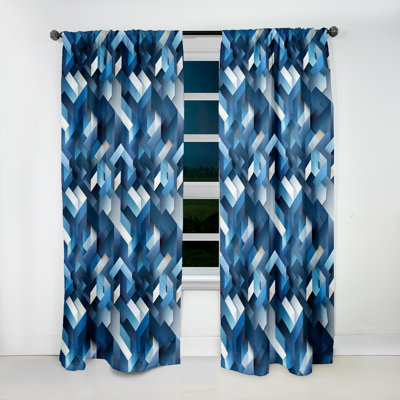 Rideau en velours géométrique minimaliste blanc et bleu Minimalist Polygons II - 1 panneau