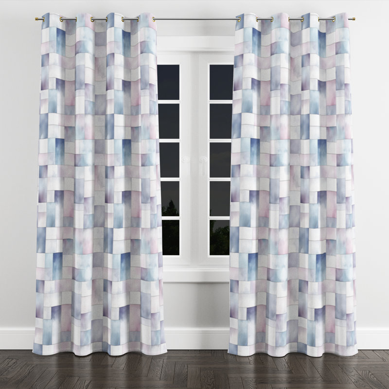 Geometric Shapes Curtain panels - Blue Soft Modular Grommet Curtain - 1 Panel, 52" W x 108" L, Gold Grommets