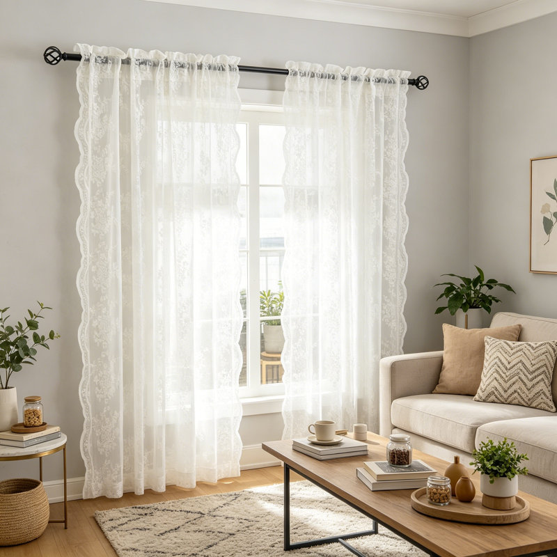 Rideaux rétro en dentelle ivoire, 52"W x 54"L