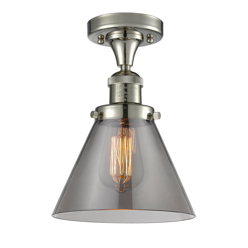 Plafonnier semi-encastré 1 lumière Cone, Nickel poli, Fumé