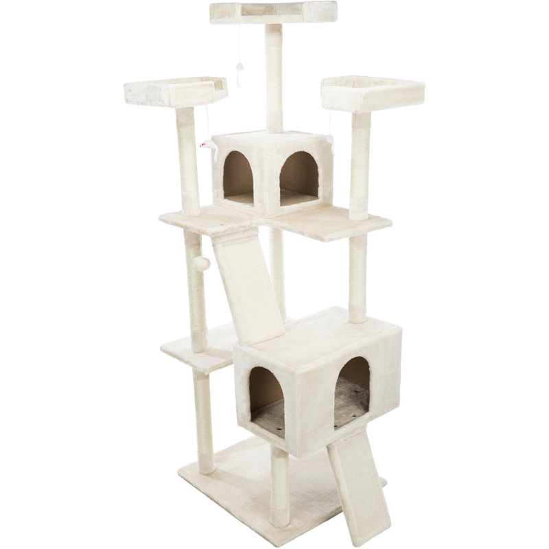 TRIXIE Celeste 69" Cat Tower, 4-Level Sisal & Plush Cat Tree, Climbing Ramps Cat Scratcher Condo Perch Dangling Cat Toy