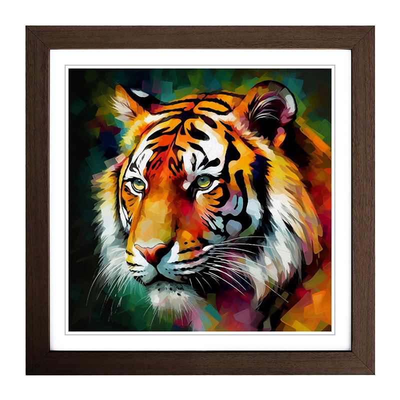 Tiger Abstract Art - Single Picture Frame Print on Wood, Walnut