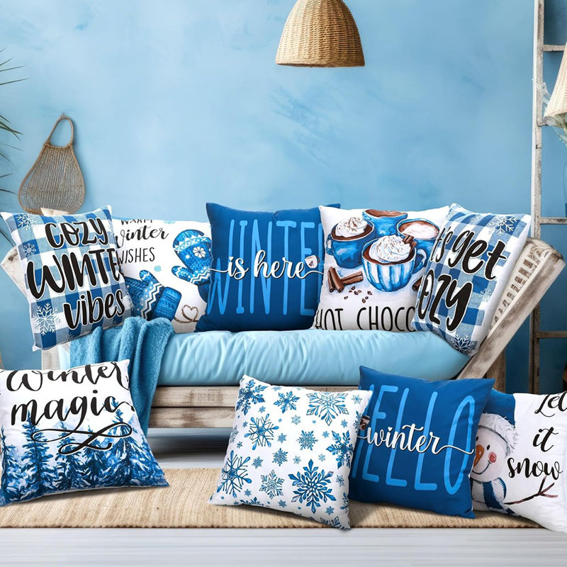 Housses de coussin d'hiver en forme de flocon de neige et de bonhomme de neige - blanc - 18 x 18 po, taies décoratives pour canapé ou canapé, décor de maison de vacances