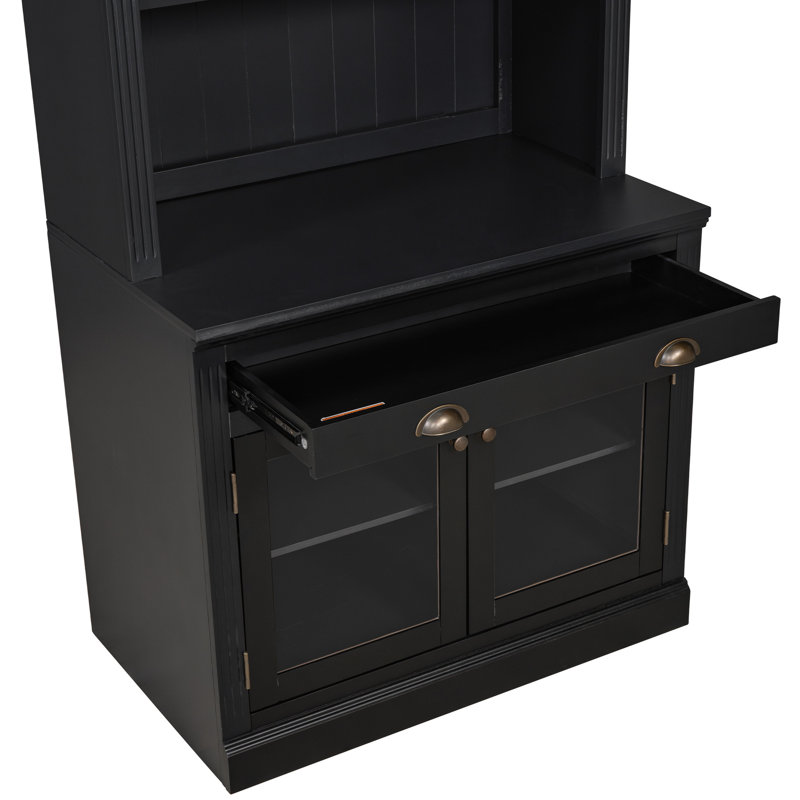 Suite de 83,4 po de hauteur avec bibliothèque à DEL de style moderne avec éclairage à DEL, 2 portes en verre transparent, tiroirs et tablettes fixes / réglables pour l'organisation des tiroirs de décoration intérieure