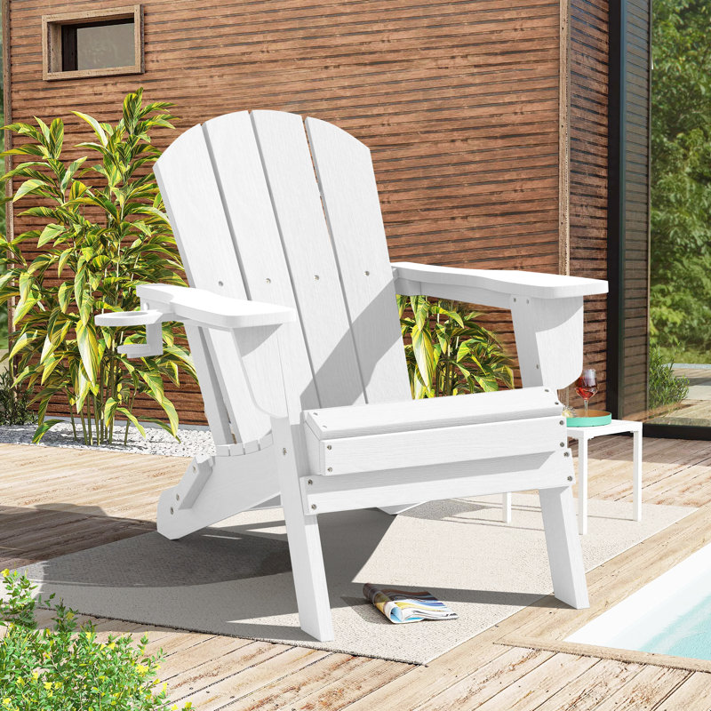 Ergonomically designed resin folding Adirondack chair, White