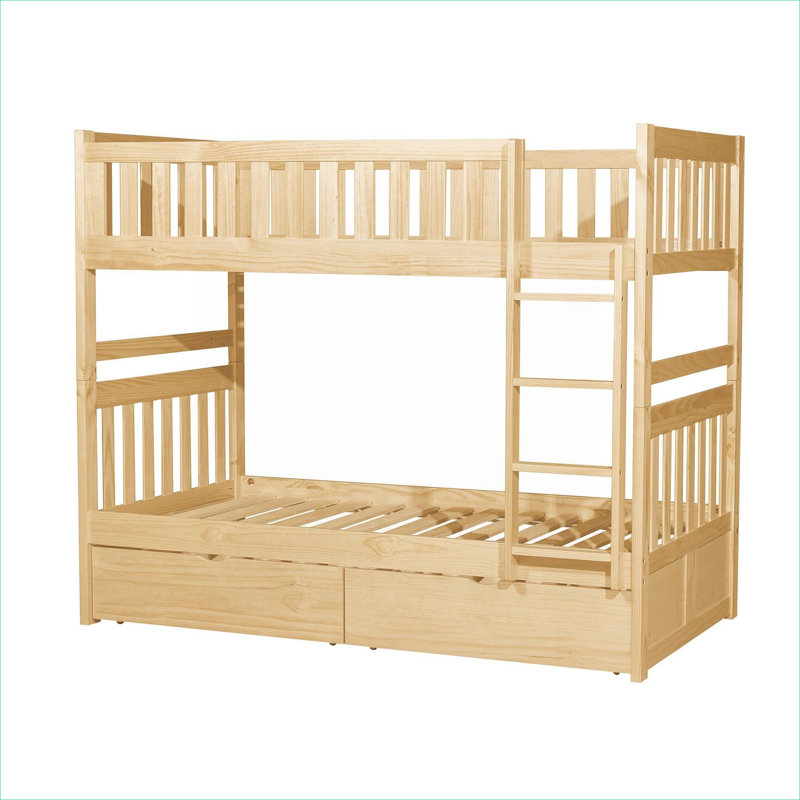 Lit superposé simple au-dessus de simple en bois massif, style transitionnel pour chambre de jeunes avec rangement sous le lit