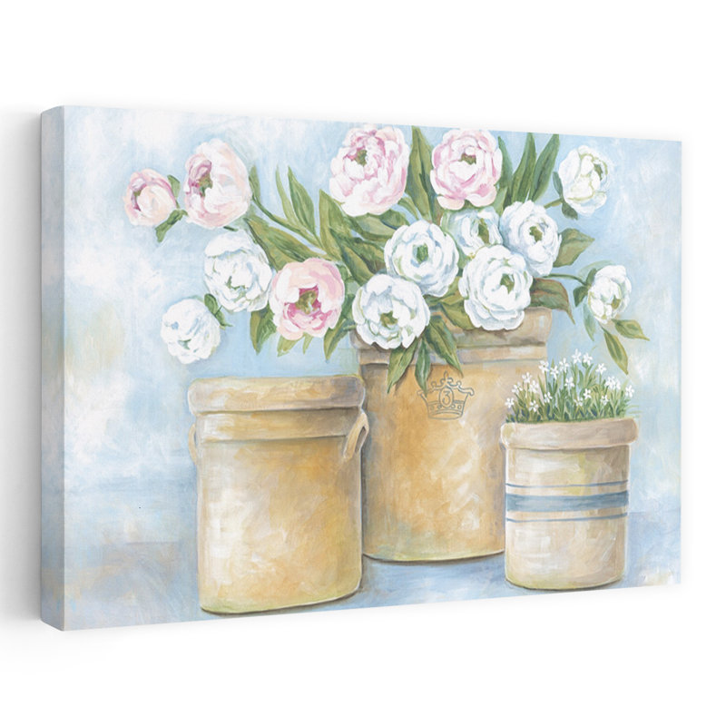 Fermes pivoines délicates, art rustique moderne, H 16 po x l 24 po