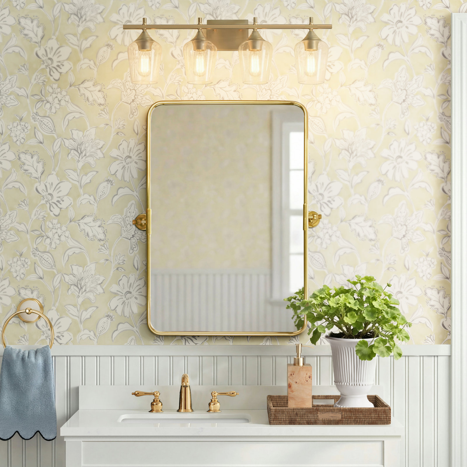 Breena 4 Light Dimmable Vanity Light, Warm Brass, Clear