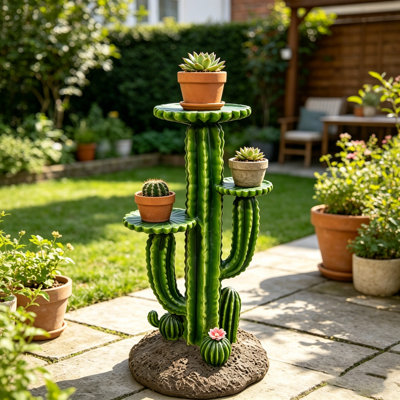 Saguaro Cactus Plant Stand Statue, Outdoor Garden Decor