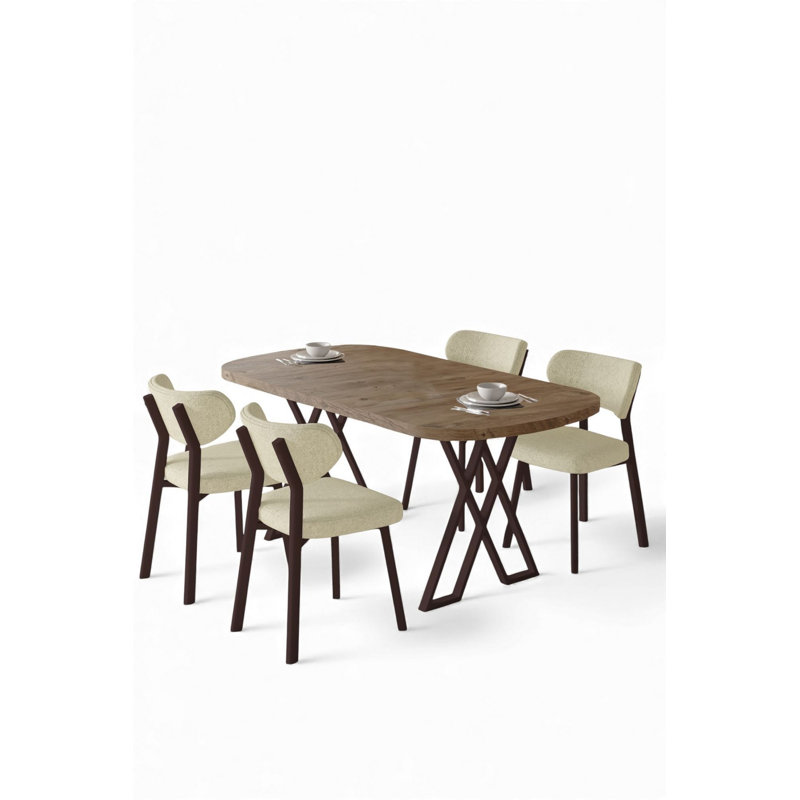 Ensemble de table et chaises de salle à manger (5 pièces), Ensemble de cinq pièces : table, quatre chaises, Crème