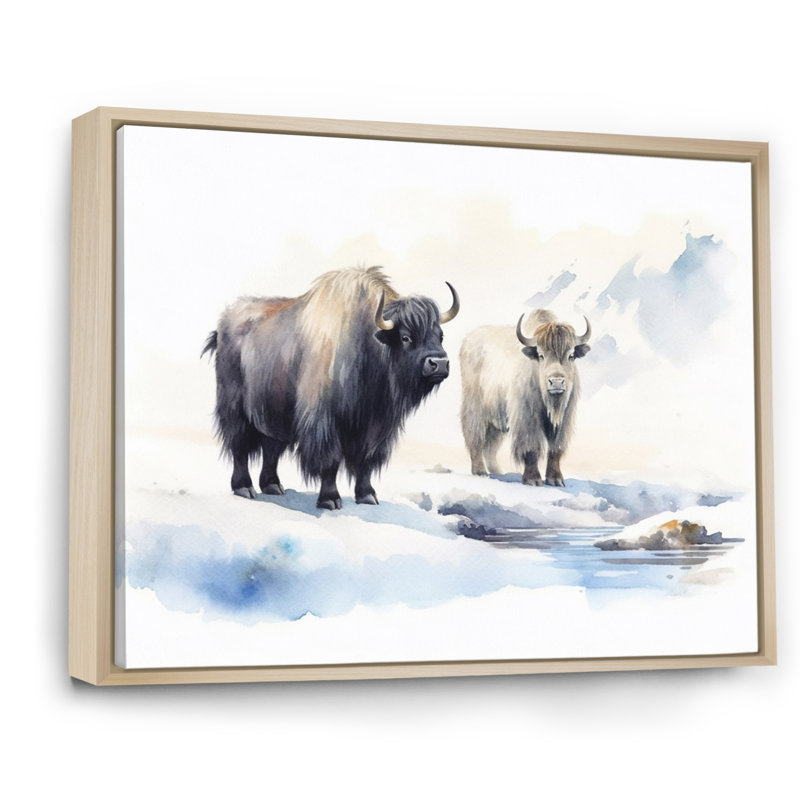 Domestique yak II sur toile, H 34 po x l 44 po x P 1,5 po, Cadre naturel flottant